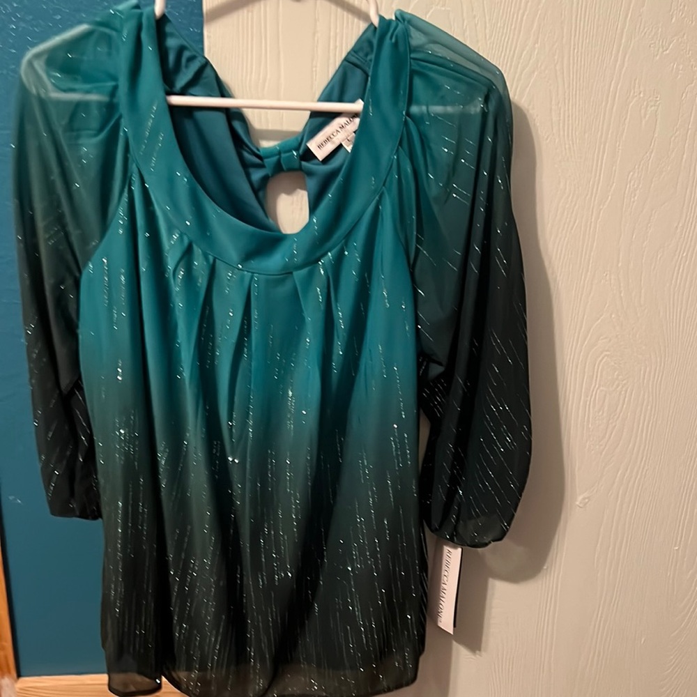 Rebecca Malone size large brand new 2 tone green blouse with tags